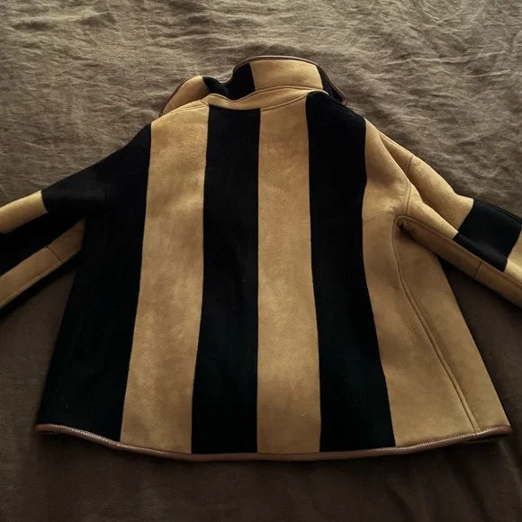 CawleyStriped Shearling Avis Jacket in Black & Tan